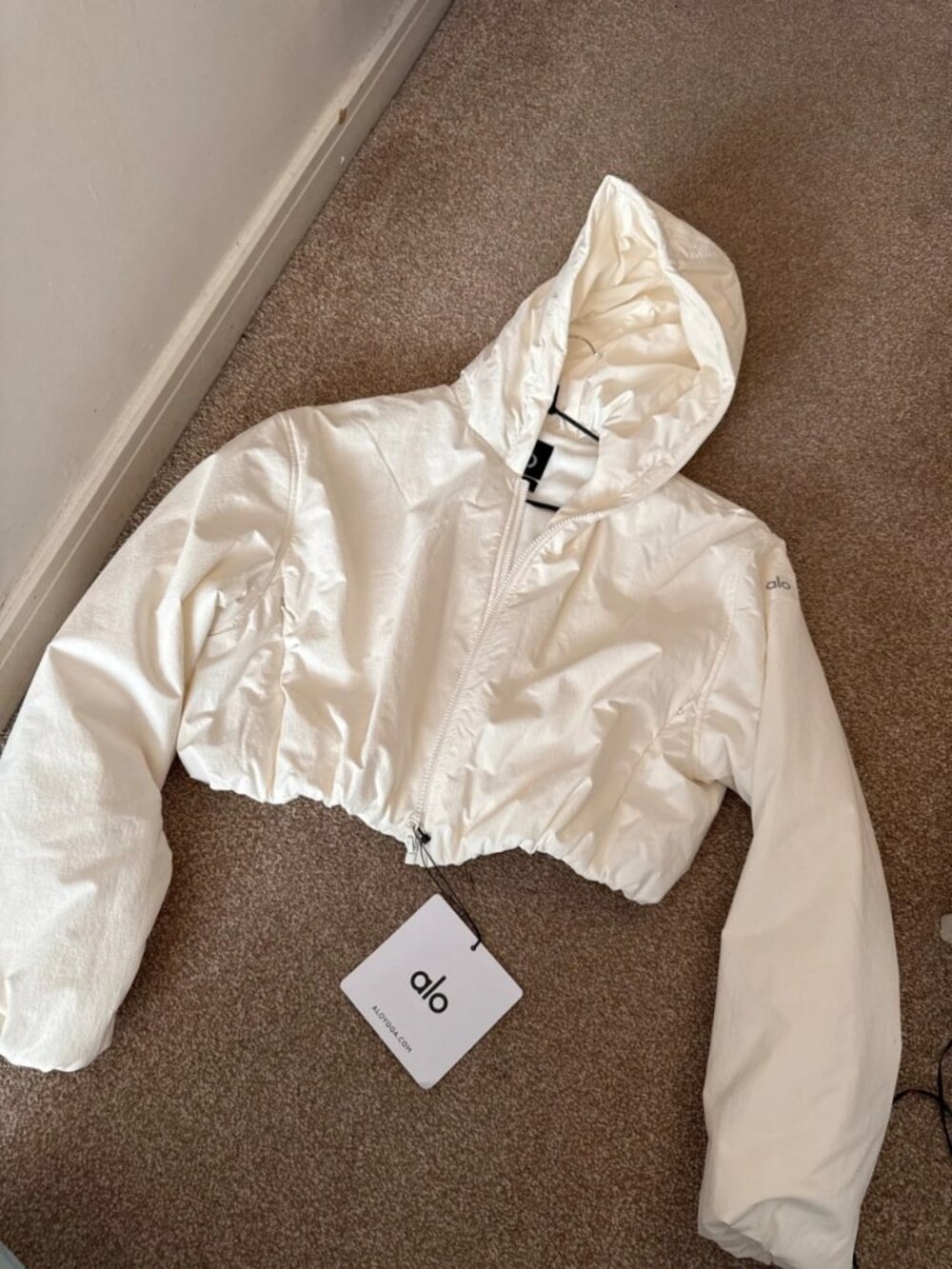Alo Yoga Cropped Hooded Jacket Cream Women's Size S